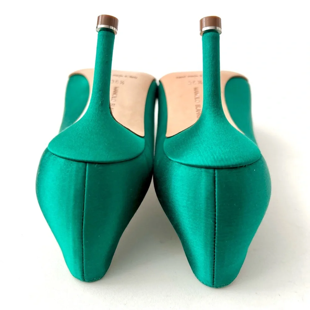 MANOLO BLAHNIK | Emerald Green Satin Jewel Buckle Crystal Pumps Heels US 6 EU 36 - Picture 14 of 15